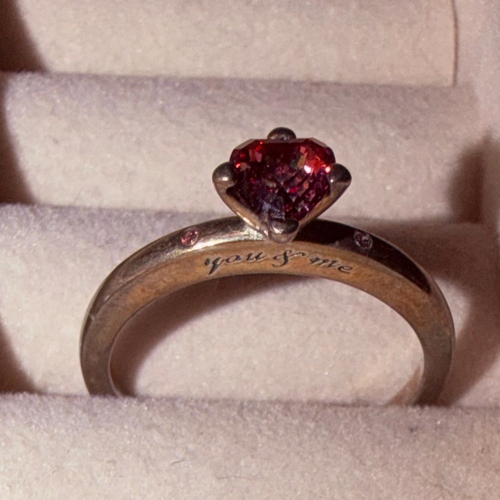 Pandora Silver Ring with Heart-Shaped Red Stone